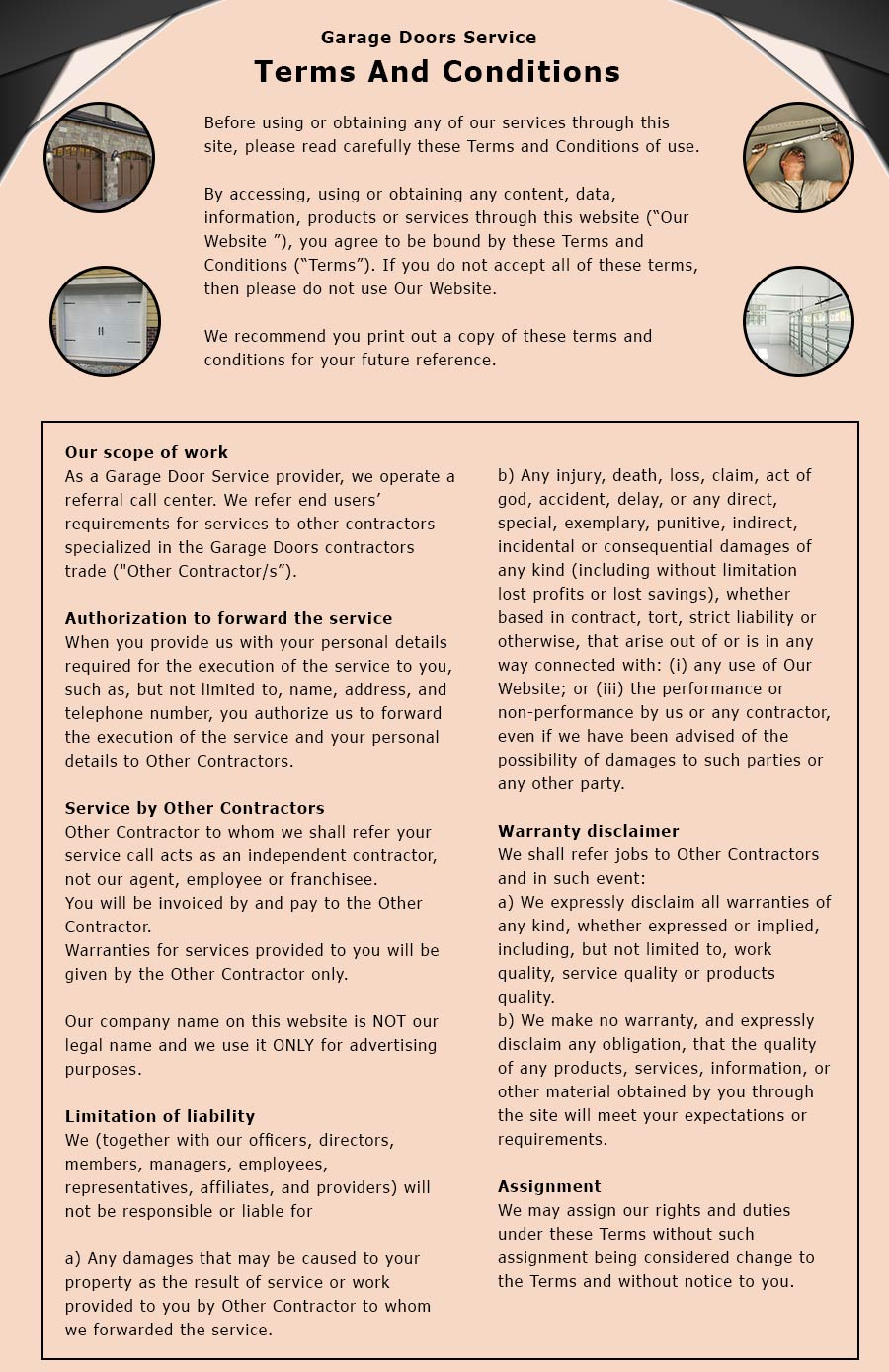 Terms And Conditions Usa Garage Doors